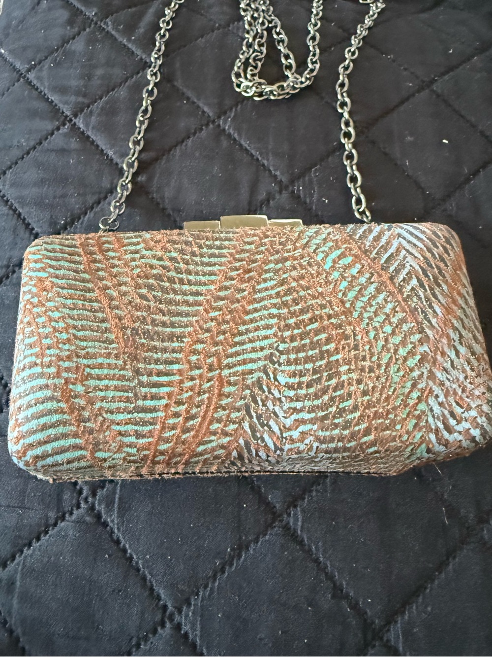 Vintage La Regale Metallic Chevron Box Clutch with Pyramid Clasp